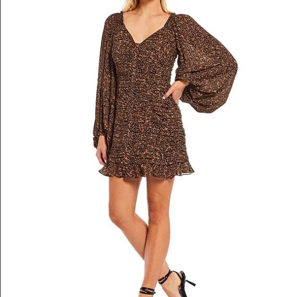 Ted Baker Wyatte Animal Print V-Neck Balloon Sleeve Ruched Bodycon Mini … - Picture 2 of 11